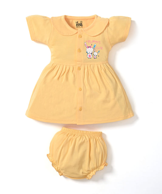 Mummy’s Cutie Half Sleeves Frock & Bloomer Pant Set | Yellow
