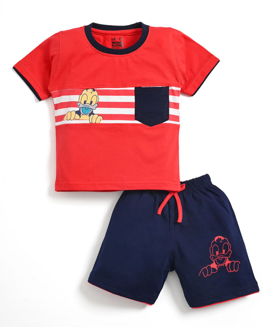 Donald Duck Half Sleeves T-Shirt & Half Pant Set | Red