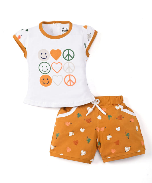 Smiley Heart Short Sleeves Top & Hot Pant Set | Yellow