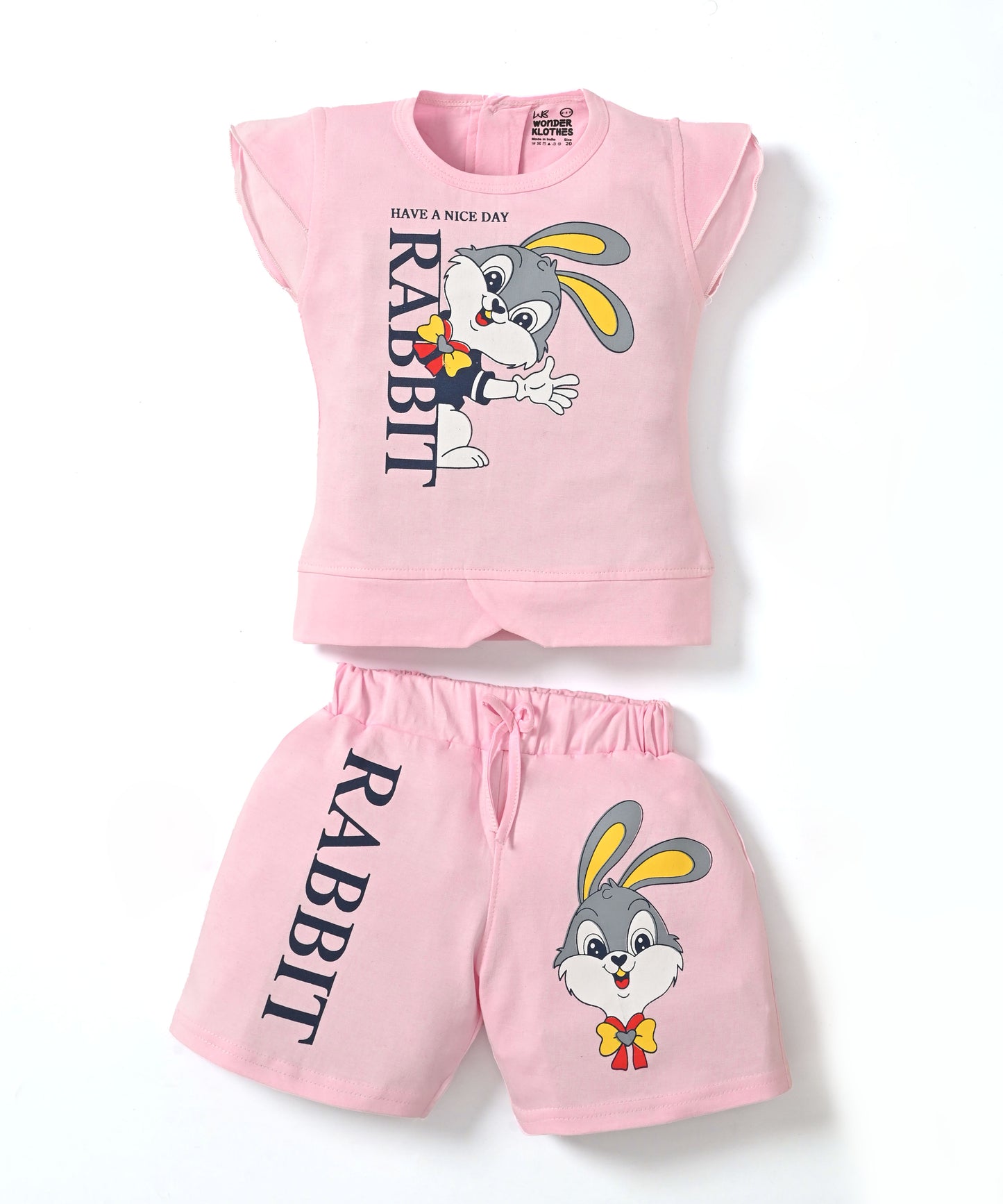 Rabbit Short Sleeves Top & Hot Pant Set | Pink