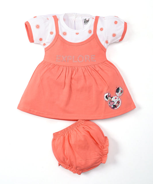 Explore Minnie Half Sleeves Frock & Bloomer Pant Set | Orange