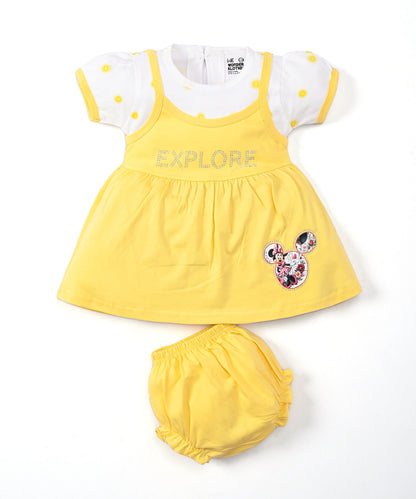 Explore Minnie Half Sleeves Frock & Bloomer Pant Set | Yellow