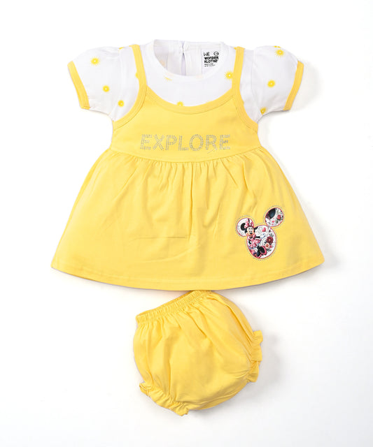 Explore Minnie Half Sleeves Frock & Bloomer Pant Set | Yellow