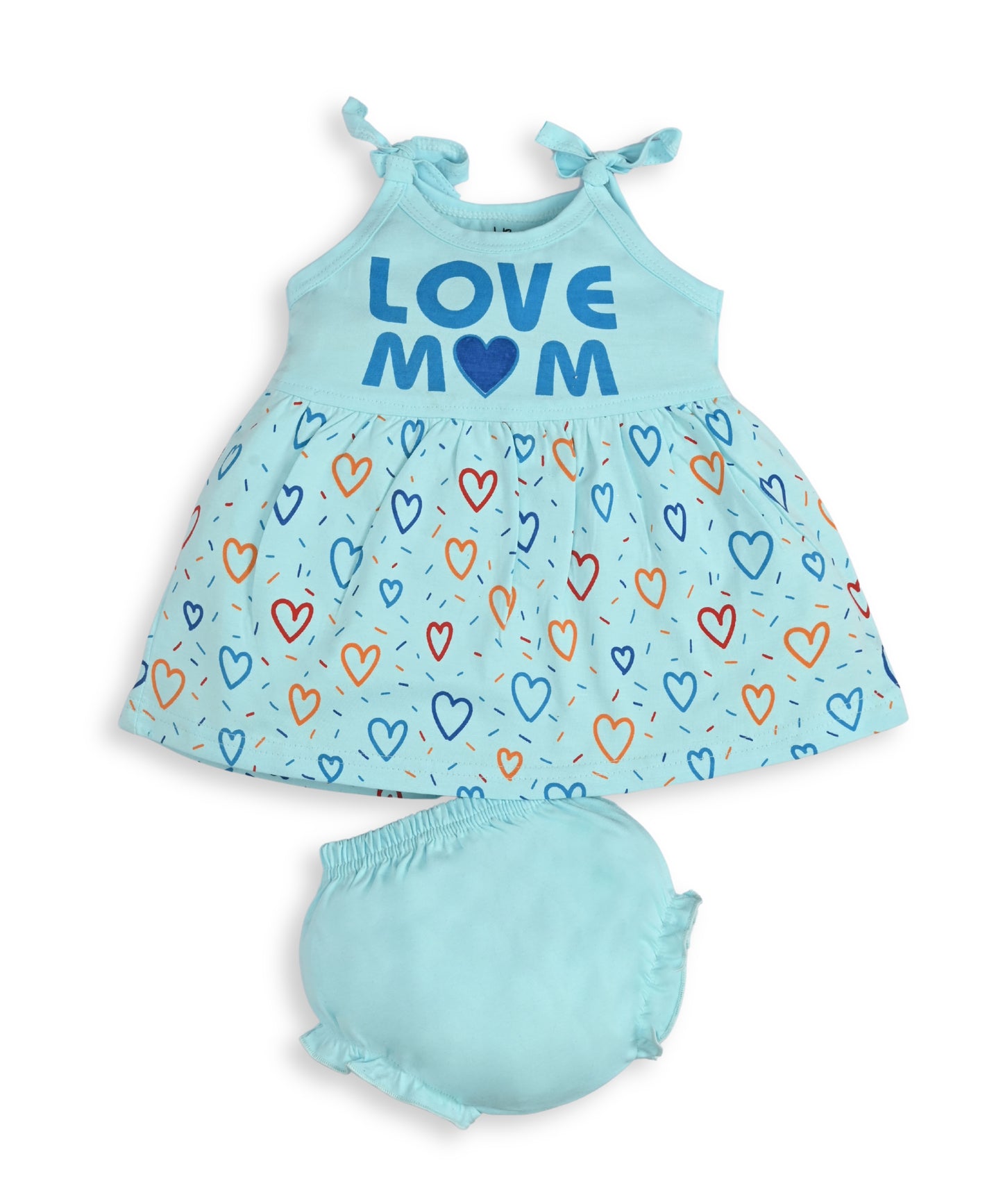 Love Mom Bandhani Straps Frock & Bloomer Pant Set | Pink & Blue | Pack of 2