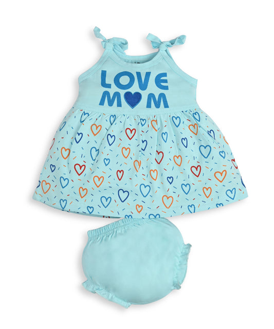 Love Mom Bandhani Straps Frock & Bloomer Pant Set | Green & Blue | Pack of 2