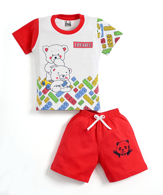 Loyable Half Sleeves T-Shirt & Half Pant Set | Red