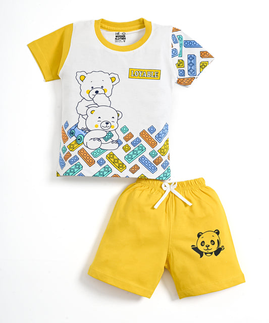 Loyable Half Sleeves T-Shirt & Half Pant Set | Yellow