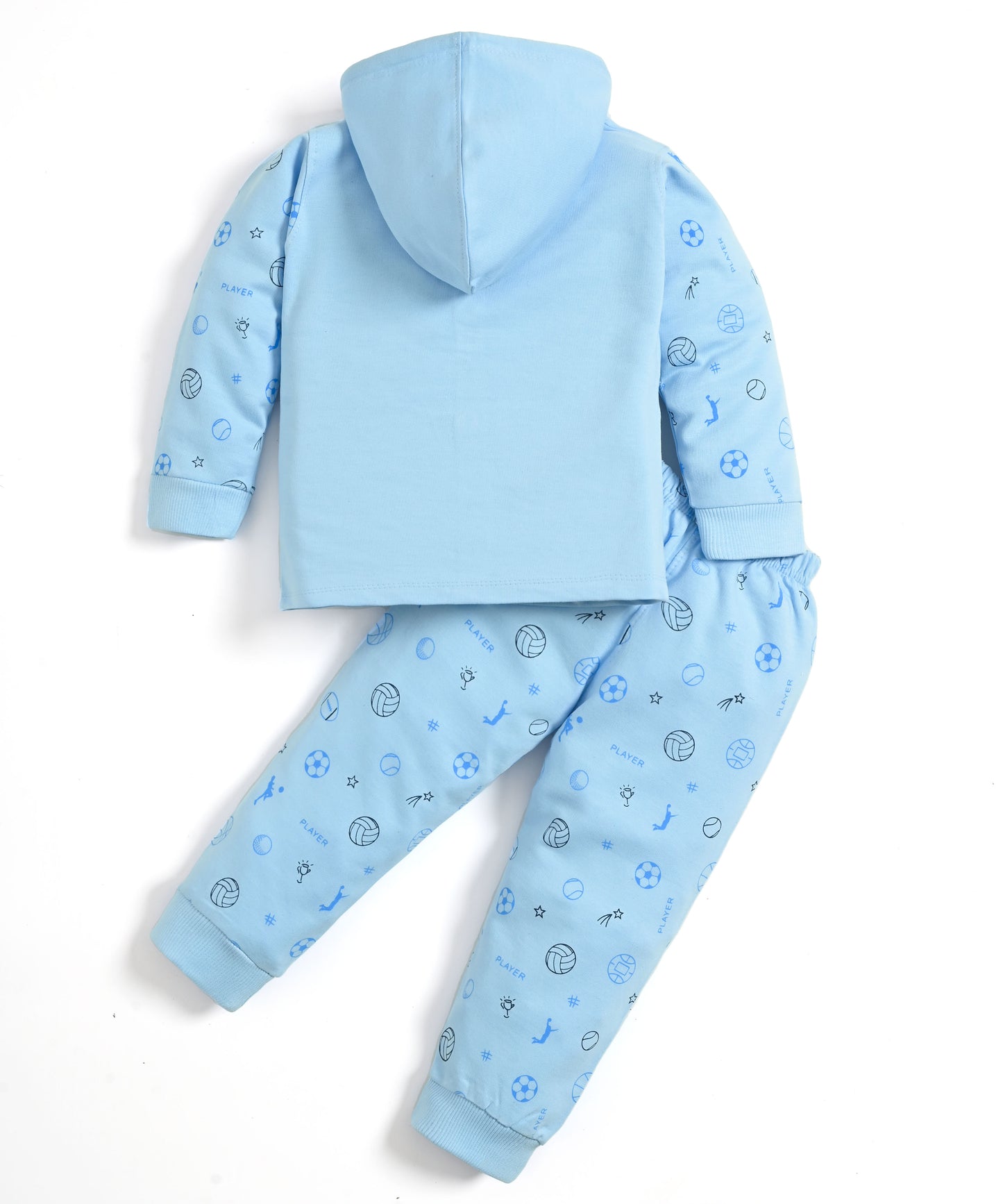 Basketball Full Sleeves Front Open Hooded Sweatshirt & Joggers Set | Blue