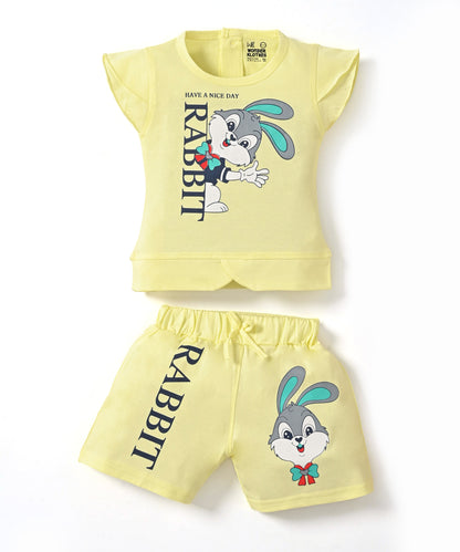 Rabbit Short Sleeves Top & Hot Pant Set | Yellow