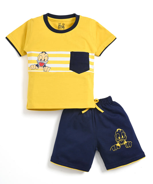 Donald Duck Half Sleeves T-Shirt & Half Pant Set | Yellow