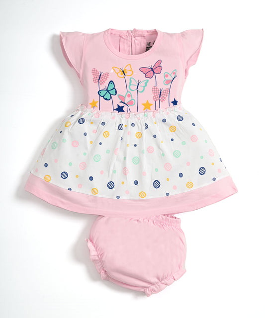 Butterfly Garden Short Sleeves Frock & Bloomer Pant Set | Pink