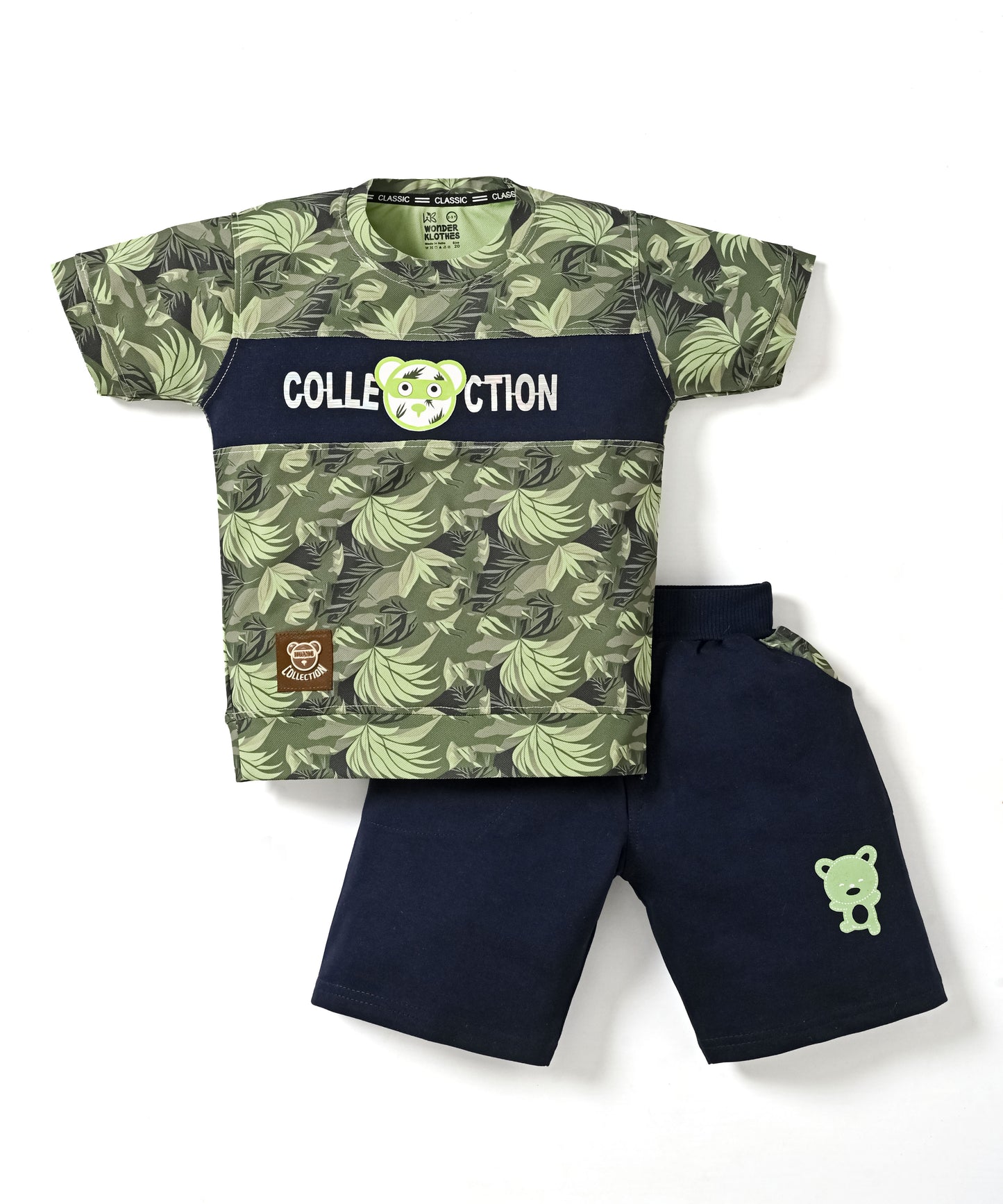 Collection Bear Half Sleeves T-Shirt & Shorts Set | Green