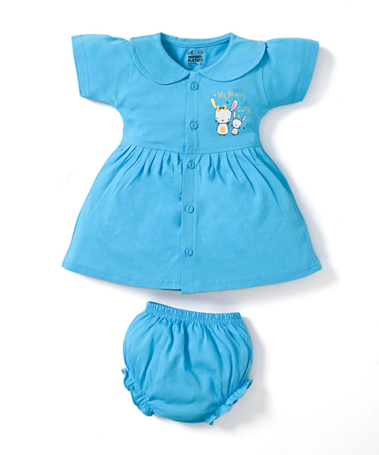 Mummy’s Cutie Half Sleeves Frock & Bloomer Pant Set | Blue