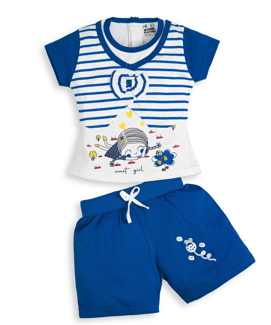Sweet Girl Half Sleeves Top & Hot Pant Set | Blue