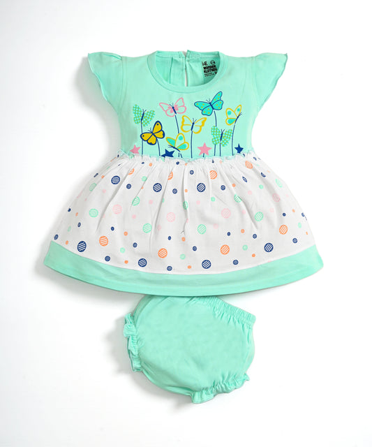 Butterfly Garden Short Sleeves Frock & Bloomer Pant Set | Green