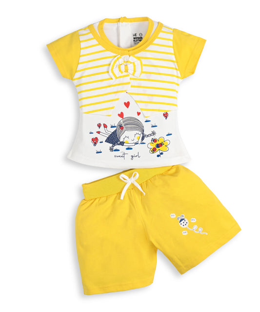 Sweet Girl Half Sleeves Top & Hot Pant Set | Yellow