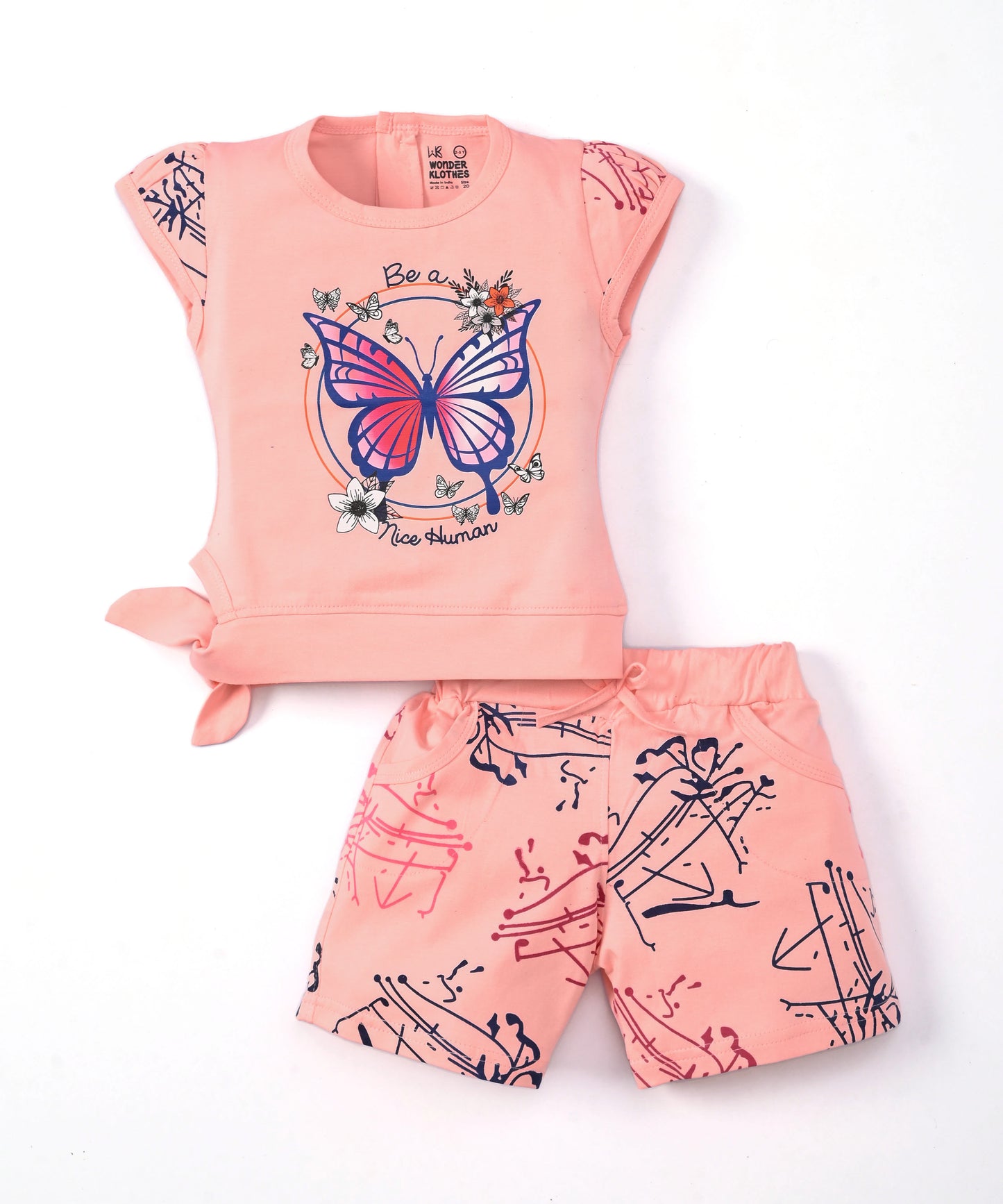 Butterfly Knot Short Sleeves Top & Hot Pant Set | Pink