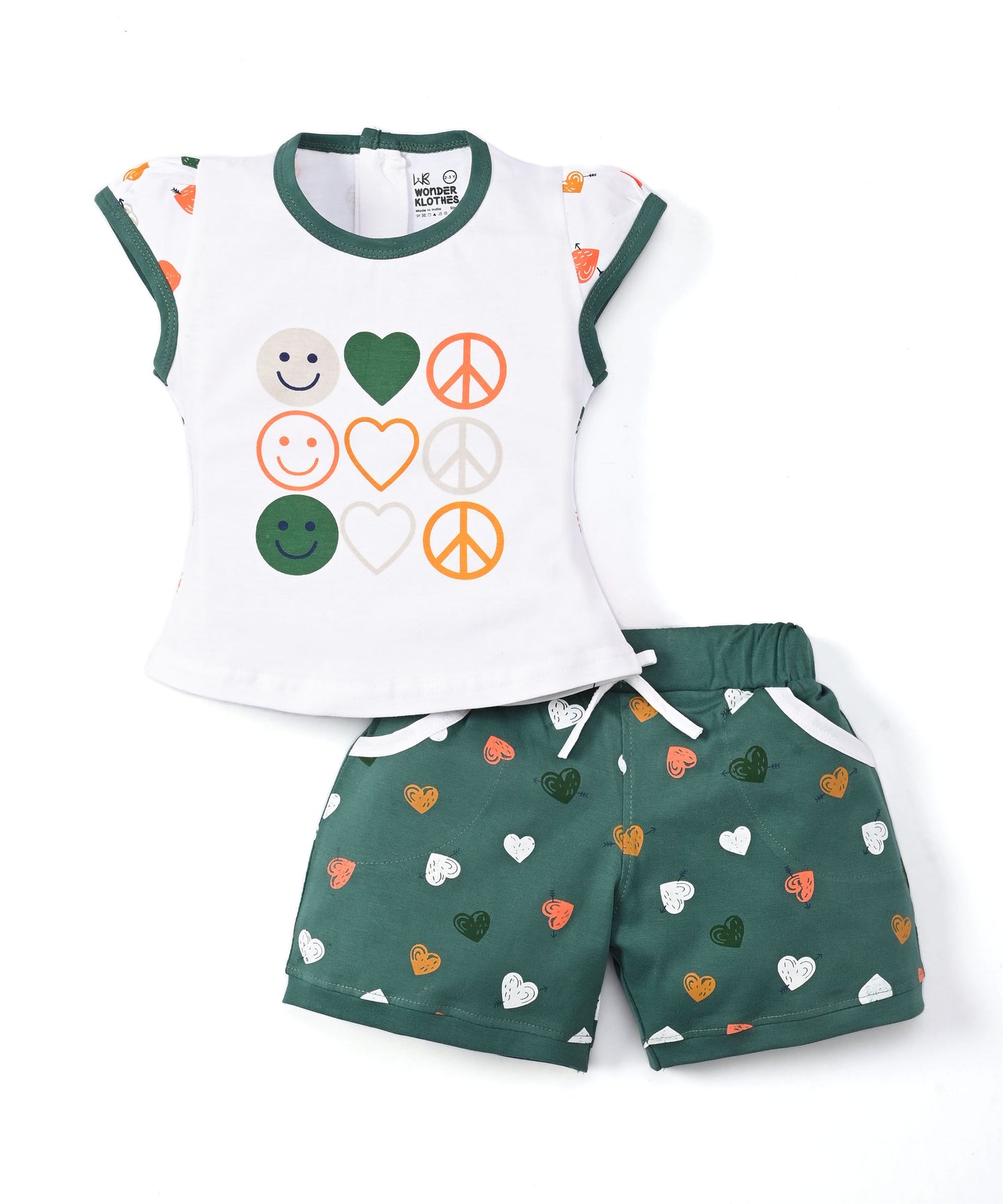 Smiley Heart Short Sleeves Top & Hot Pant Set | Green
