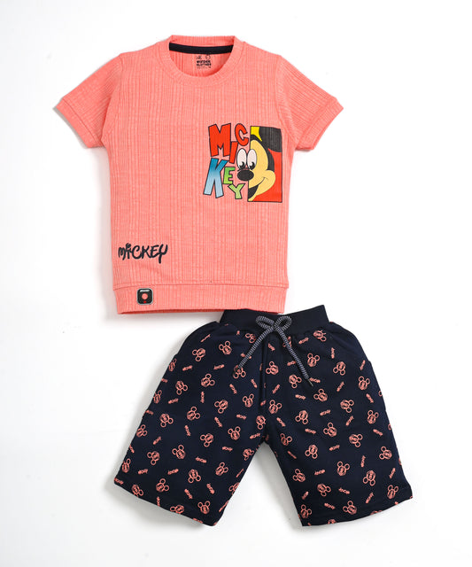 Mickey Half Sleeves T-Shirt & Shorts Set | Pink