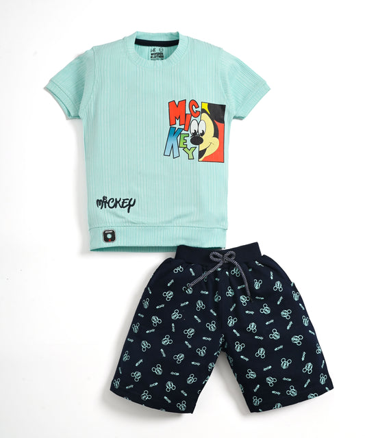 Mickey Half Sleeves T-Shirt & Shorts Set | Green