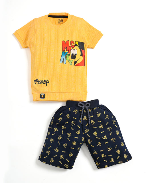 Mickey Half Sleeves T-Shirt & Shorts Set | Yellow