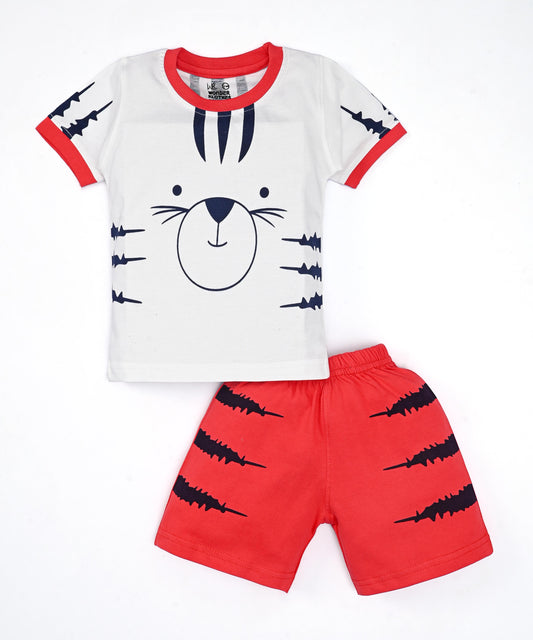 Tiger Claws Half Sleeves T-Shirt & Half Pant Set | Red