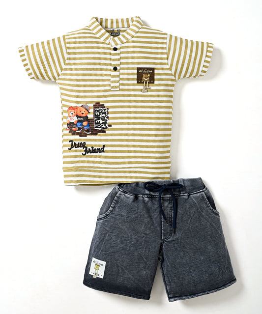 Bestie Bears Half Sleeves T-Shirt & RFD Shorts Set | Olive