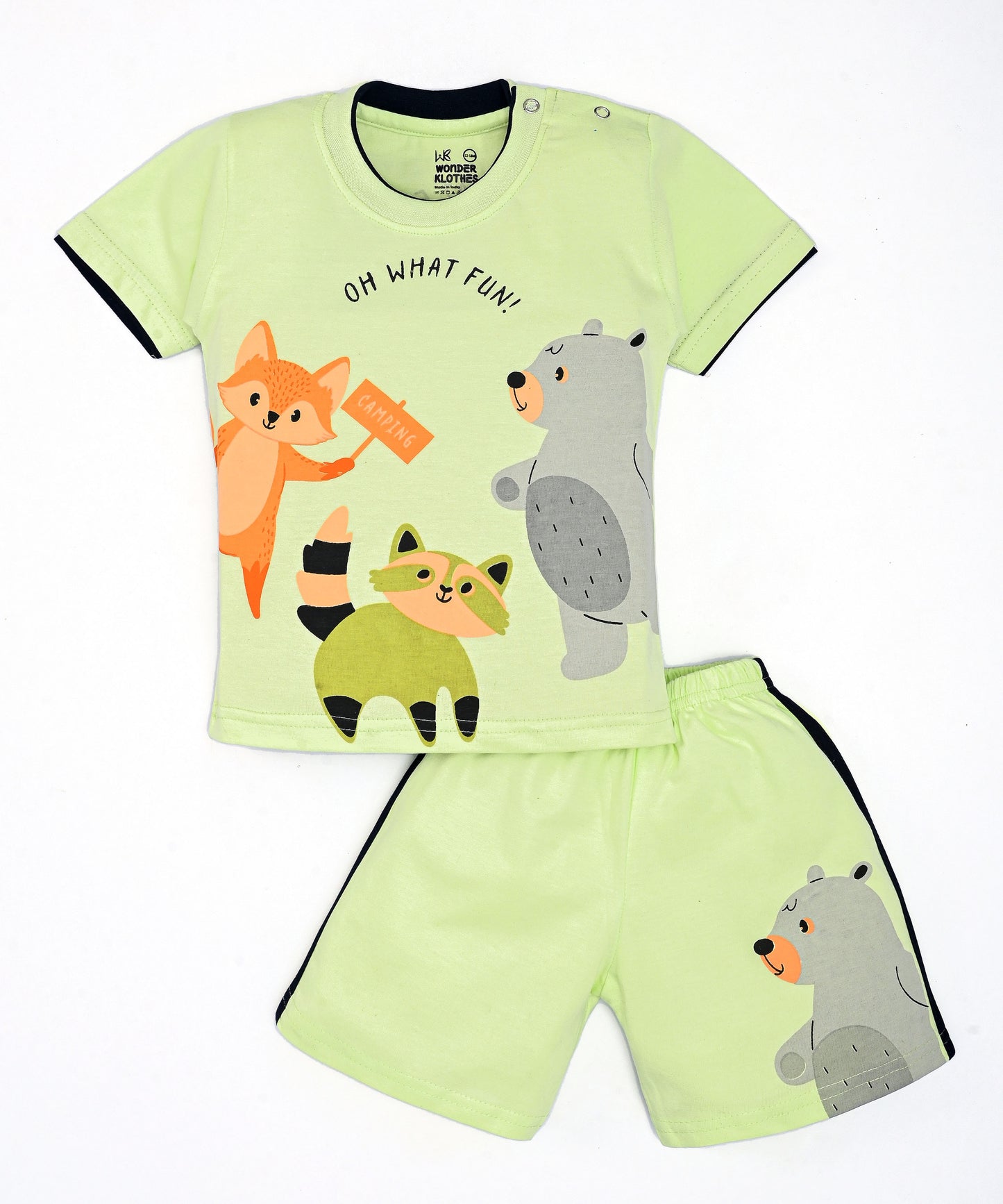 Oh What Fun Half Sleeves Shoulder Open T-Shirt & Half Pant Set | Green