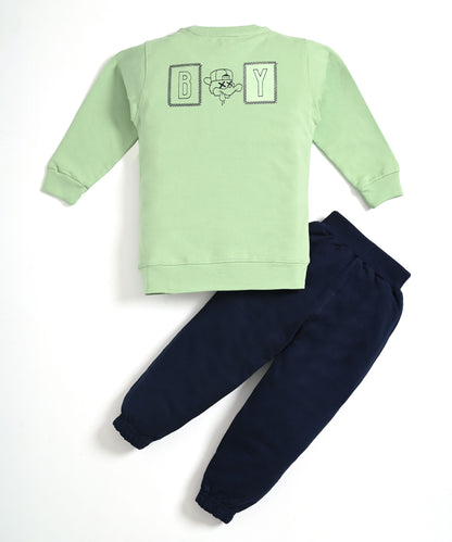 Ducky Boy Full Sleeves Sweatshirt & Joggers Set | Green