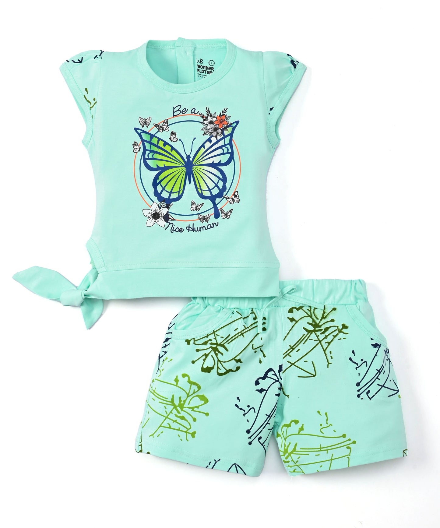 Butterfly Knot Short Sleeves Top & Hot Pant Set | Green