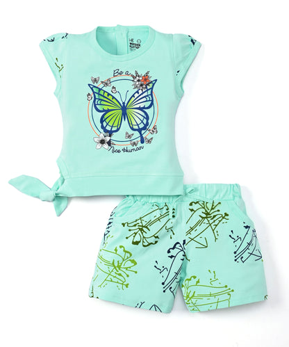 Butterfly Knot Short Sleeves Top & Hot Pant Set | Green
