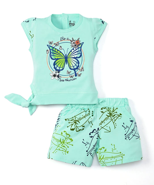 Butterfly Knot Short Sleeves Top & Hot Pant Set | Green