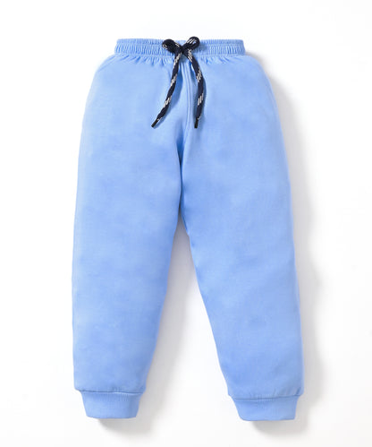 Little Astronaut Full Sleeves Fleece Front-Open Hooded Sweatshirt and Joggers Set | Blue