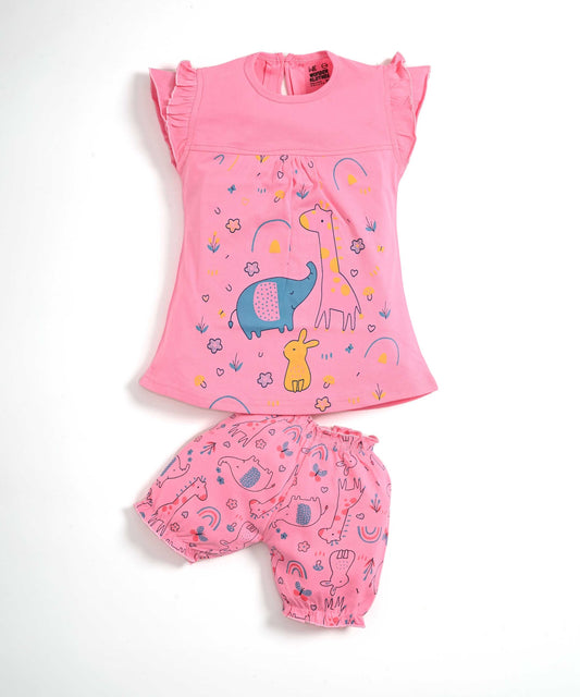 Jungle Joy Short Sleeves Frock & Bloomer Pant Set | Pink