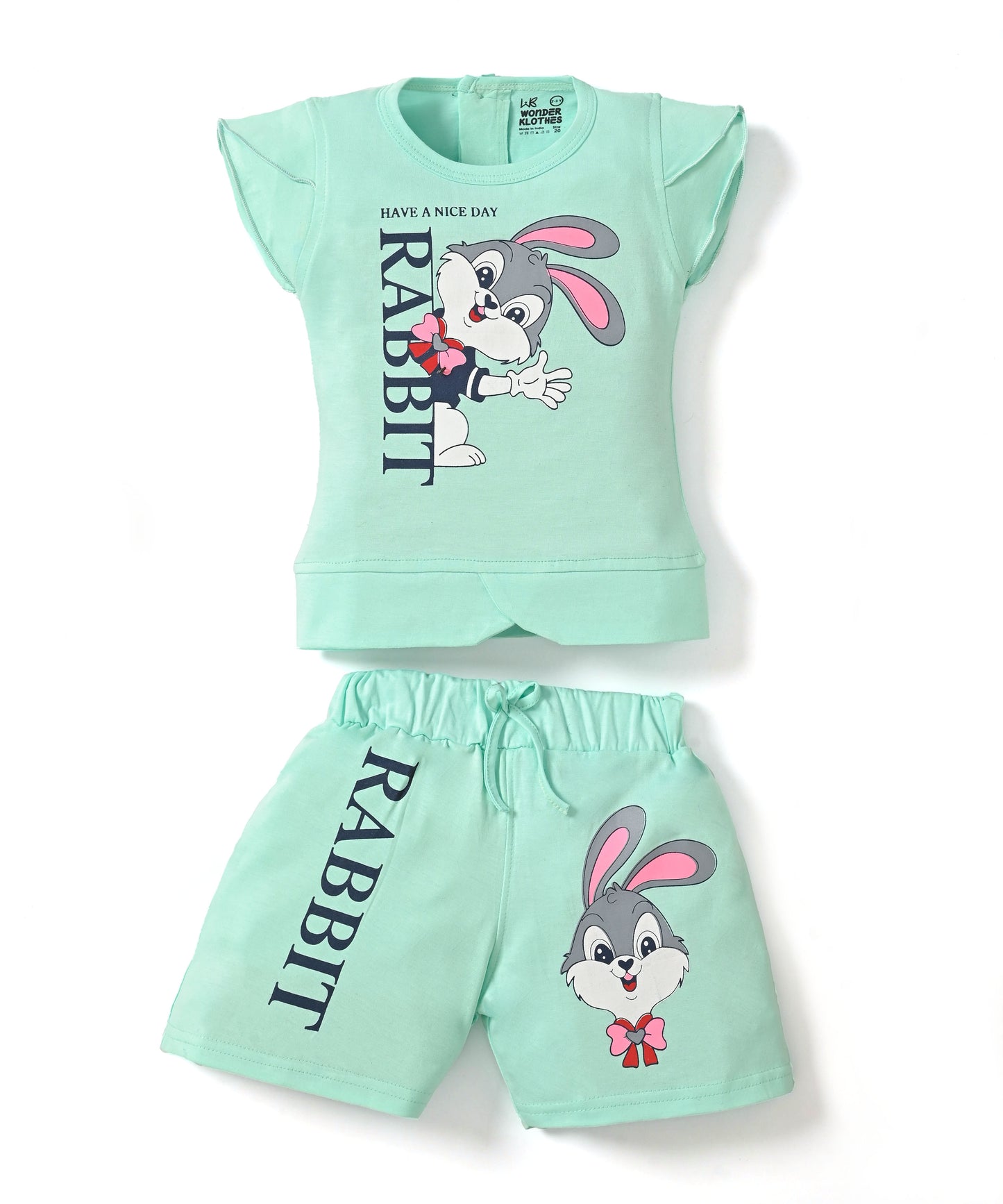 Rabbit Short Sleeves Top & Hot Pant Set | Green