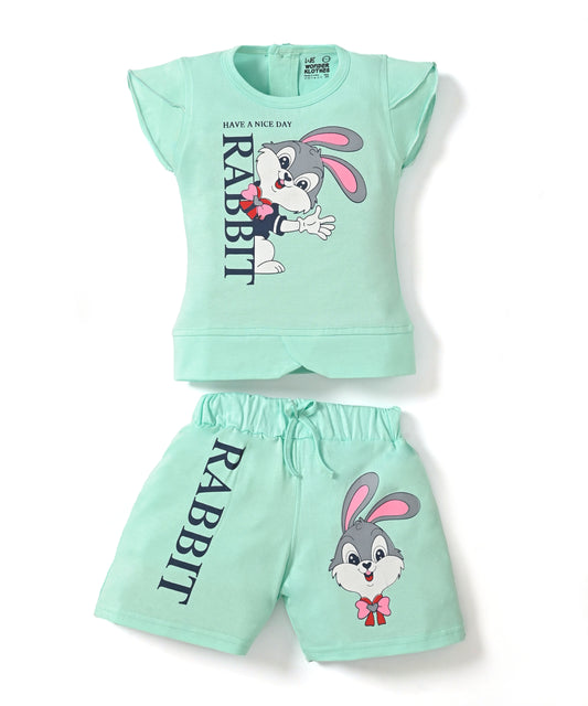 Rabbit Short Sleeves Top & Hot Pant Set | Green