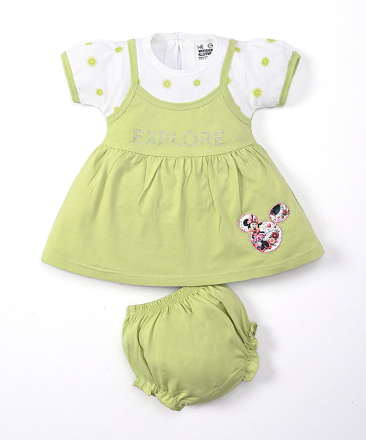 Explore Minnie Half Sleeves Frock & Bloomer Pant Set | Green