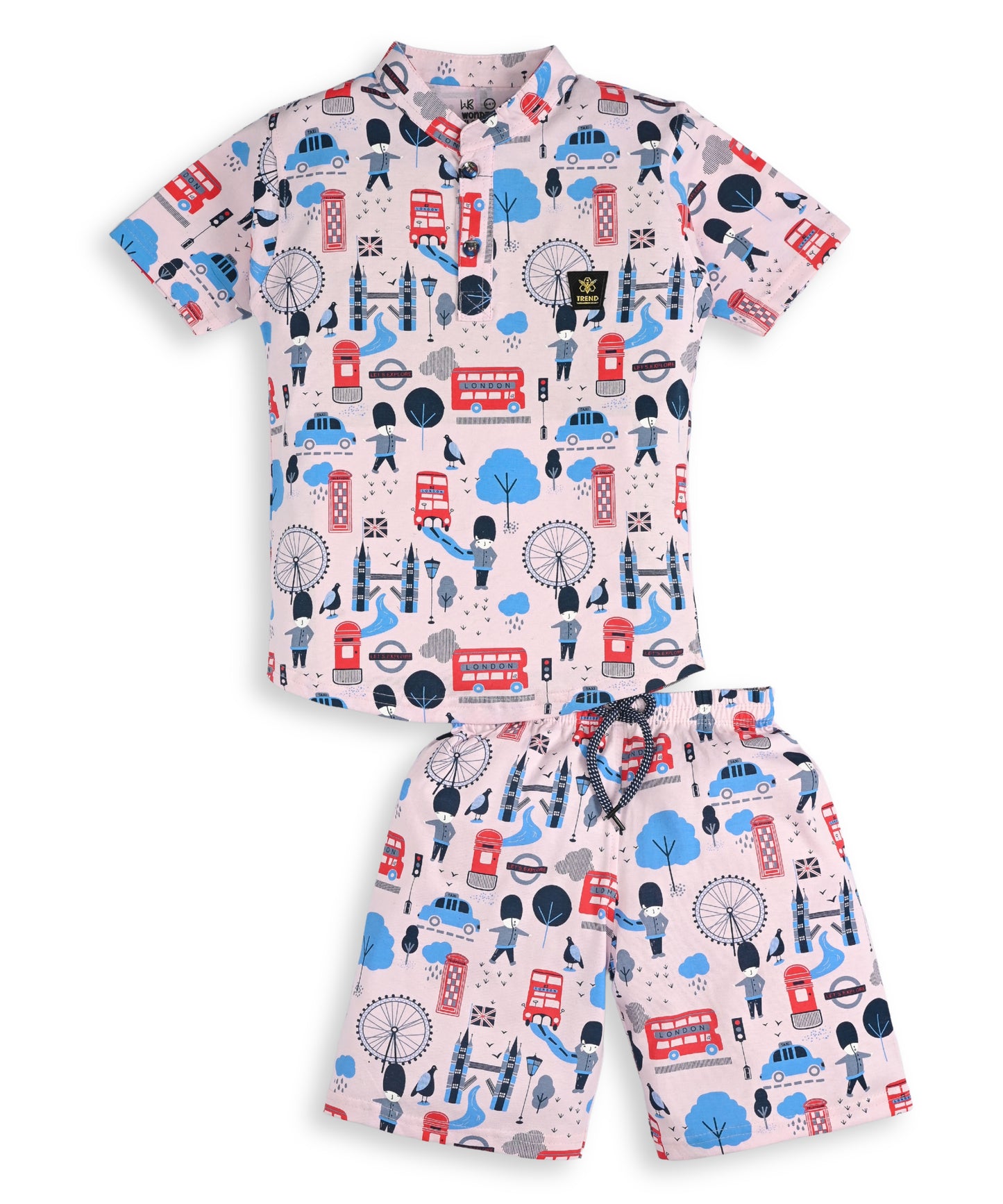 Iconic London Half Sleeves T-Shirt & Shorts Set | Pink