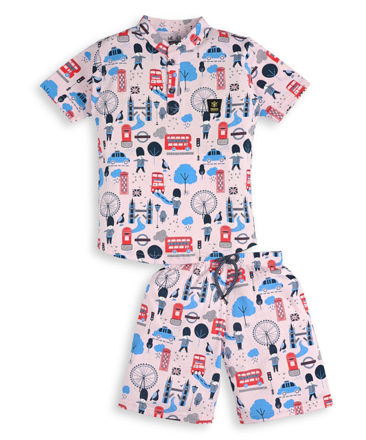 Iconic London Half Sleeves T-Shirt & Shorts Set | Pink