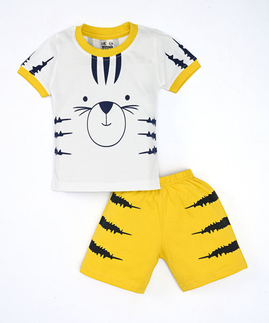 Tiger Claws Half Sleeves T-Shirt & Half Pant Set | Yellow