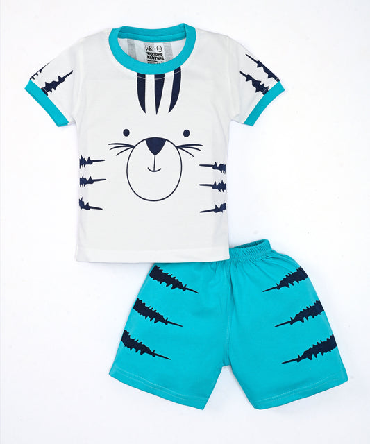 Tiger Claws Half Sleeves T-Shirt & Half Pant Set | Blue