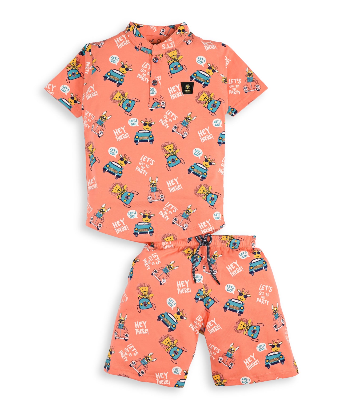 Animal Safari Half Sleeves T-Shirt & Shorts Set | Orange