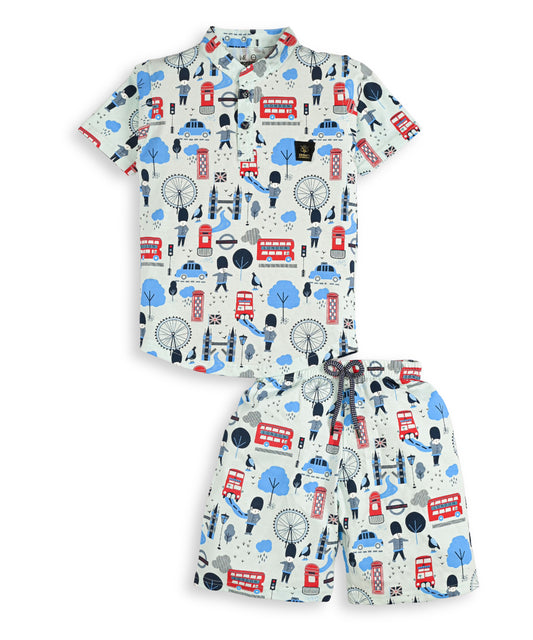 Iconic London Half Sleeves T-Shirt & Shorts Set | Pale Green