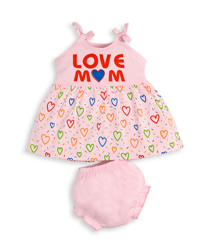 Love Mom Bandhani Straps Frock & Bloomer Pant Set | Green & Pink | Pack of 2