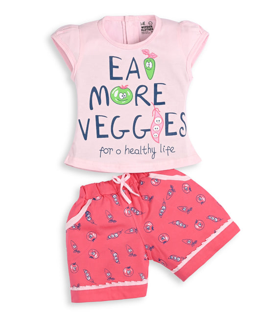 Eat More Veggies Short Sleeves Top & Hot Pant Set | Pink