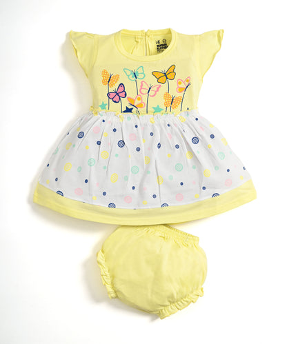 Butterfly Garden Short Sleeves Frock & Bloomer Pant Set | Yellow
