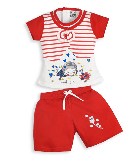 Sweet Girl Half Sleeves Top & Hot Pant Set | Red