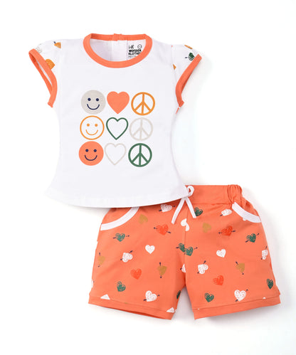 Smiley Heart Short Sleeves Top & Hot Pant Set | Orange