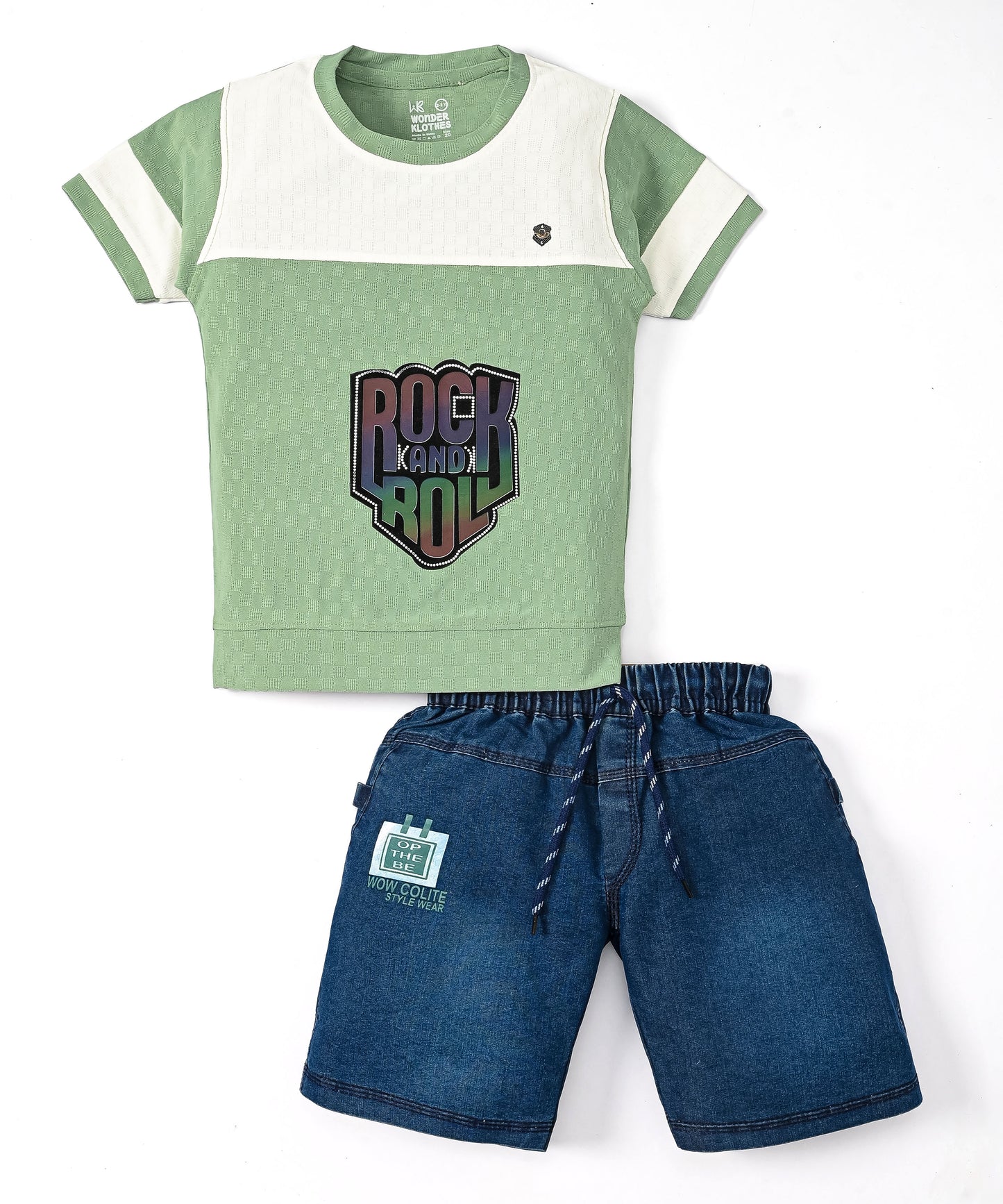 Rock and Roll Premium Half Sleeves T-Shirt & Denim Shorts Set | Green
