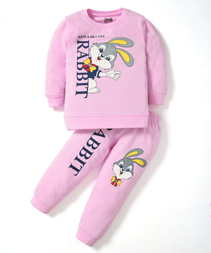 Rabbit Full Sleeves Sweatshirt and Joggers Set | Pink